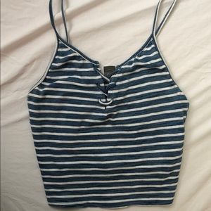 Blue and white striped cropped tank top.
